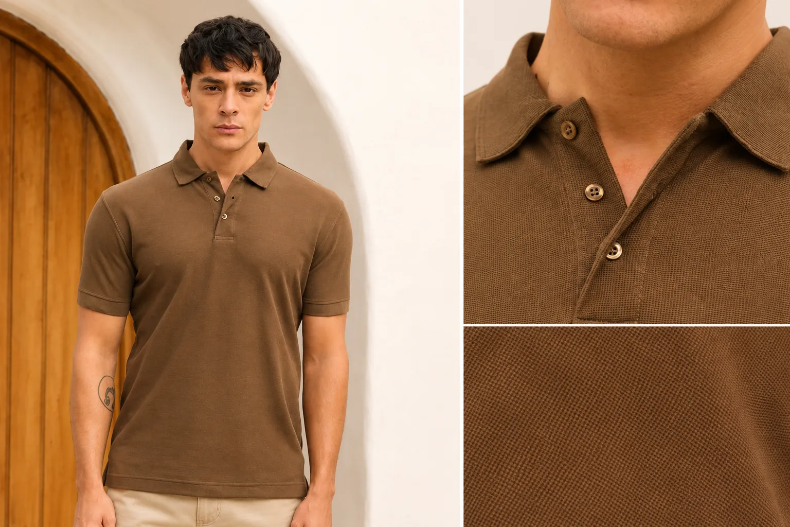Modelo y detalles de una prenda Kalif